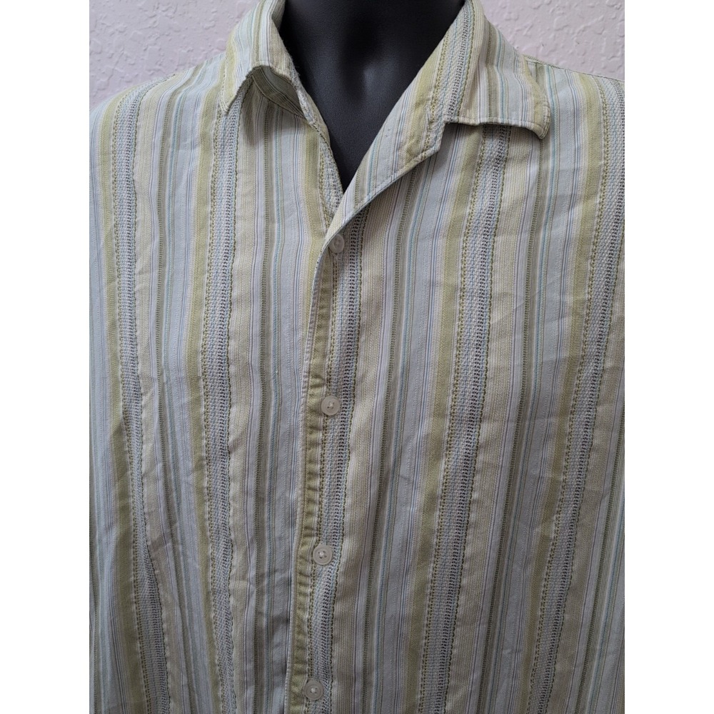 Tommy Bahama Shirt Mens Size Large Silk Green Textured Striped Short‎ Sleeve - Picture 2 of 7